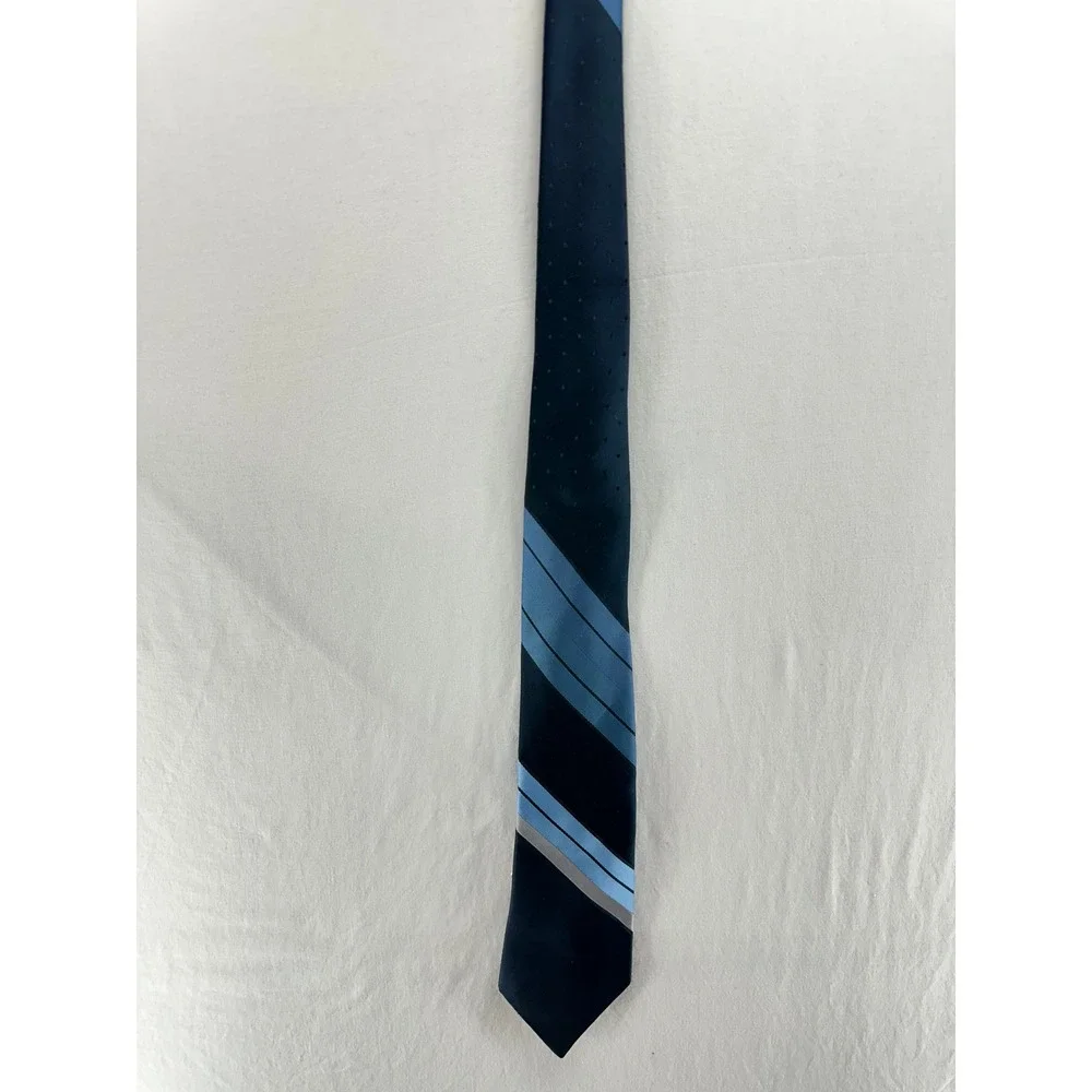 Pierre Cardin Mens Silk Necktie Navy Blue Light Blue‎ Grey Diagonal Stripe Tie